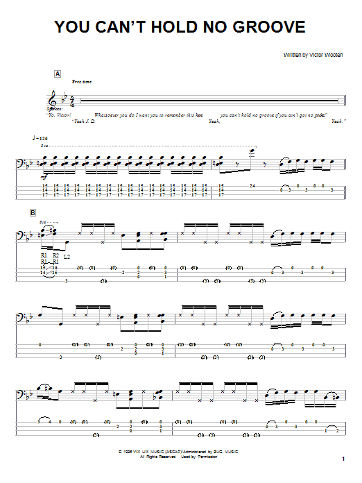 Learn to play Victor Wooten You Can't Hold No Groove sheet music for Bass Guitar Tab in minutes. Victor Wooten You Can't Hold No Groove sheet music notes and chords. Download Printable PDF.