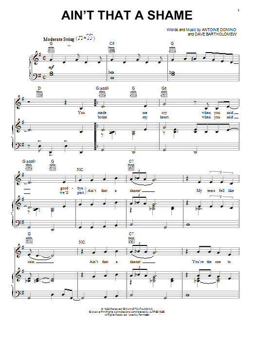 Learn to play Cheap Trick Ain't That A Shame sheet music for Piano, Vocal & Guitar (Right-Hand Melody) in minutes. Cheap Trick Ain't That A Shame sheet music notes and chords. Download Printable PDF.