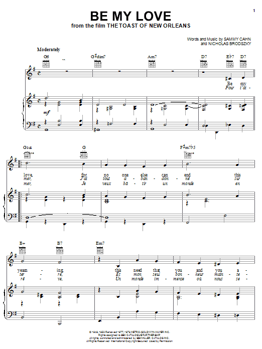 Learn to play Kathryn Grayson and Mario Lanza Be My Love (from 'The Toast of New Orleans') sheet music for Piano, Vocal & Guitar (Right-Hand Melody) in minutes. Kathryn Grayson and Mario Lanza Be My Love (from 'The Toast of New Orleans') sheet music notes and chords. Download Printable PDF.