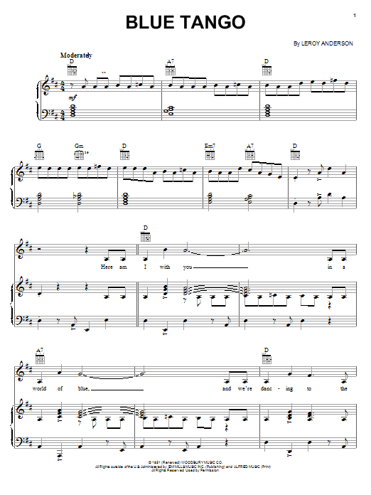 Learn to play Bill Black's Combo Blue Tango sheet music for Piano, Vocal & Guitar (Right-Hand Melody) in minutes. Bill Black's Combo Blue Tango sheet music notes and chords. Download Printable PDF.