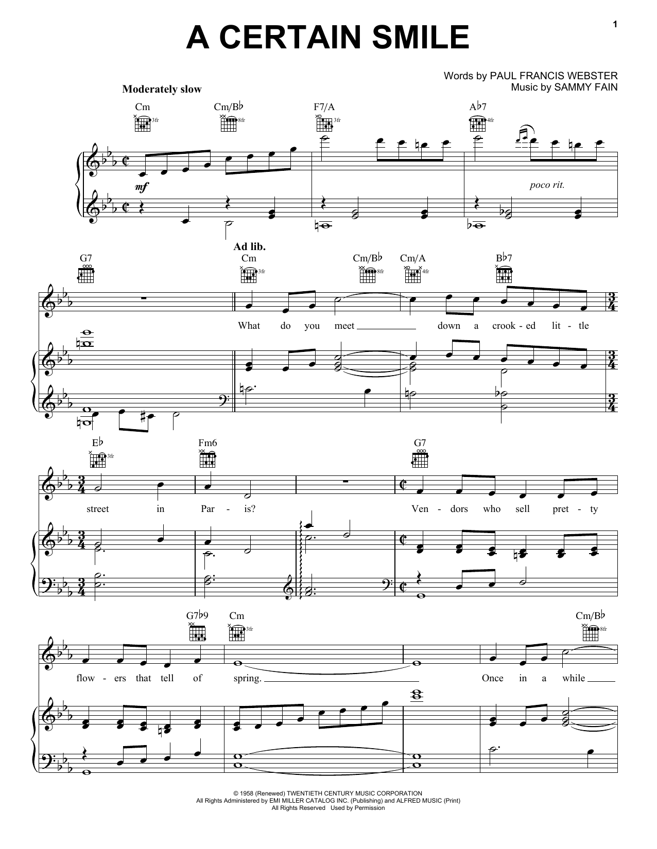 Learn to play Johnny Mathis A Certain Smile sheet music for Piano, Vocal & Guitar (Right-Hand Melody) in minutes. Johnny Mathis A Certain Smile sheet music notes and chords. Download Printable PDF.