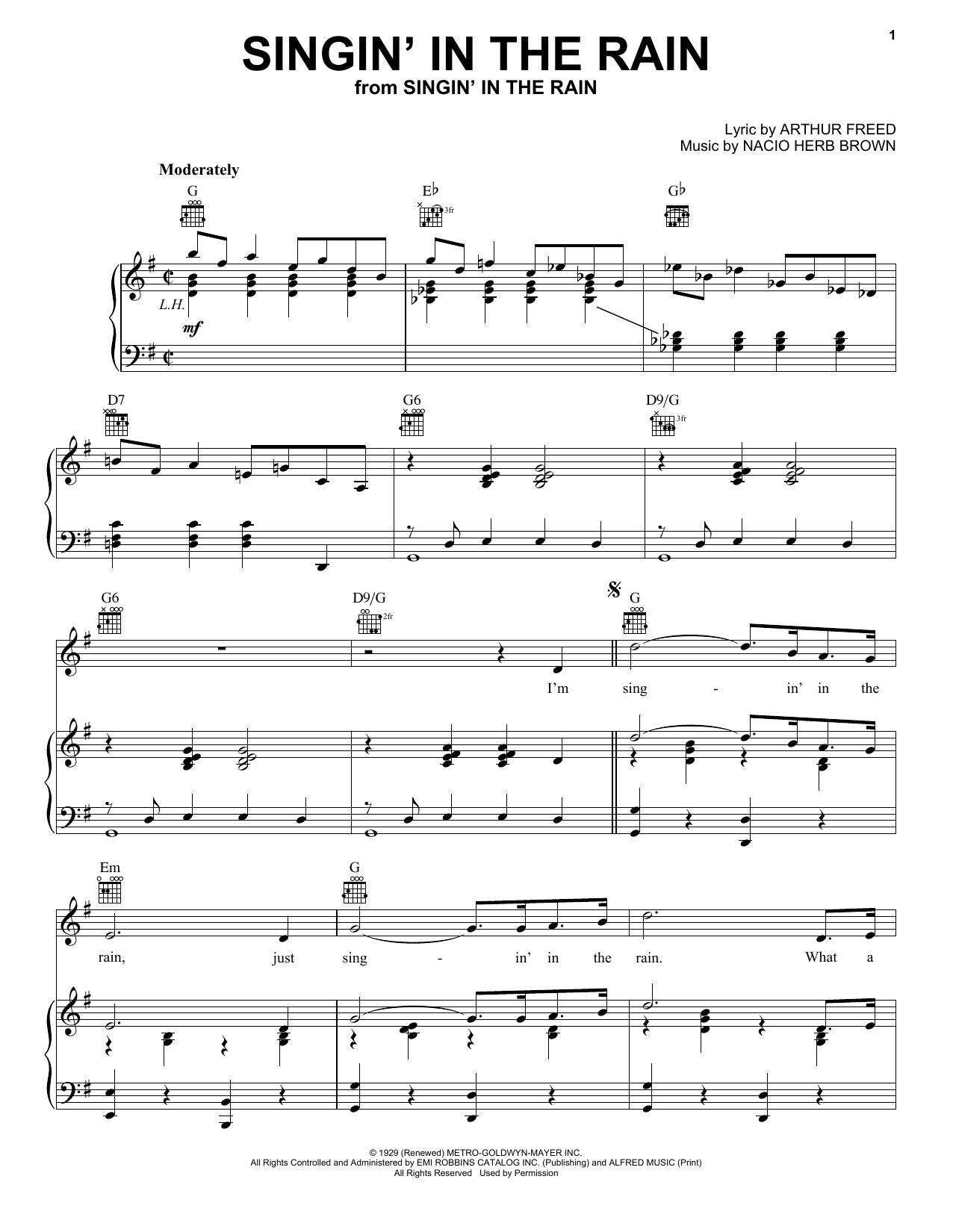 Learn to play Arthur Freed Singin' In The Rain sheet music for Piano, Vocal & Guitar (Right-Hand Melody) in minutes. Arthur Freed Singin' In The Rain sheet music notes and chords. Download Printable PDF.