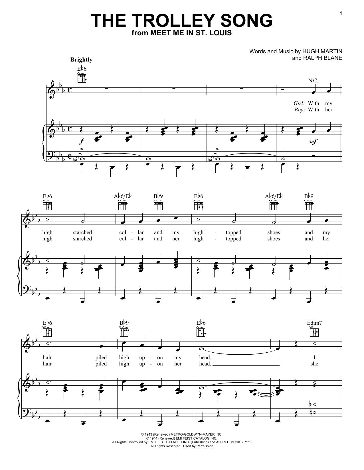 Learn to play Judy Garland The Trolley Song sheet music for Piano, Vocal & Guitar (Right-Hand Melody) in minutes. Judy Garland The Trolley Song sheet music notes and chords. Download Printable PDF.