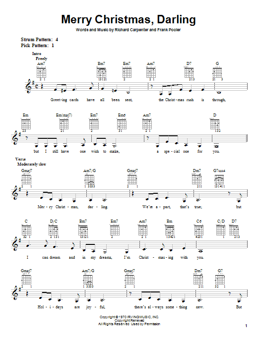 Learn to play Carpenters Merry Christmas, Darling sheet music for Easy Guitar in minutes. Carpenters Merry Christmas, Darling sheet music notes and chords. Download Printable PDF.