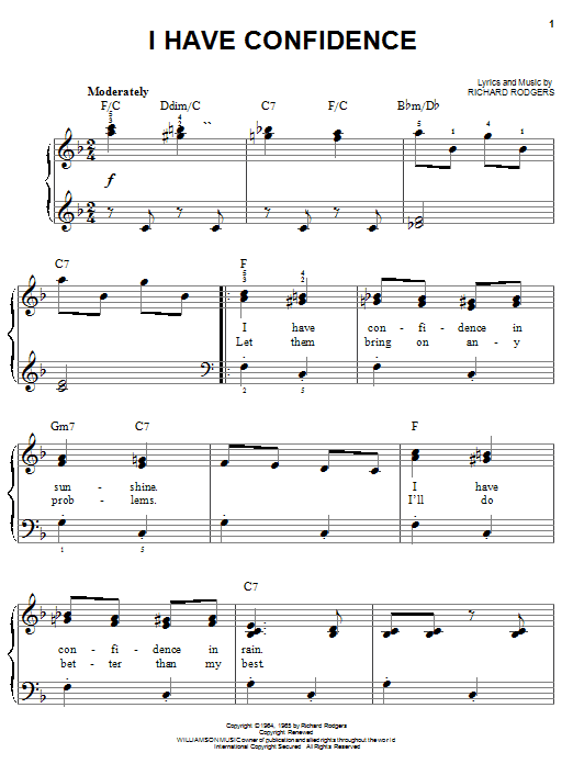 Learn to play Julie Andrews I Have Confidence (from The Sound Of Music) sheet music for Easy Piano in minutes. Julie Andrews I Have Confidence (from The Sound Of Music) sheet music notes and chords. Download Printable PDF.