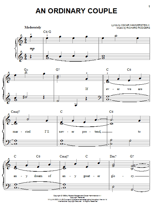 Learn to play Rodgers & Hammerstein An Ordinary Couple sheet music for Easy Piano in minutes. Rodgers & Hammerstein An Ordinary Couple sheet music notes and chords. Download Printable PDF.