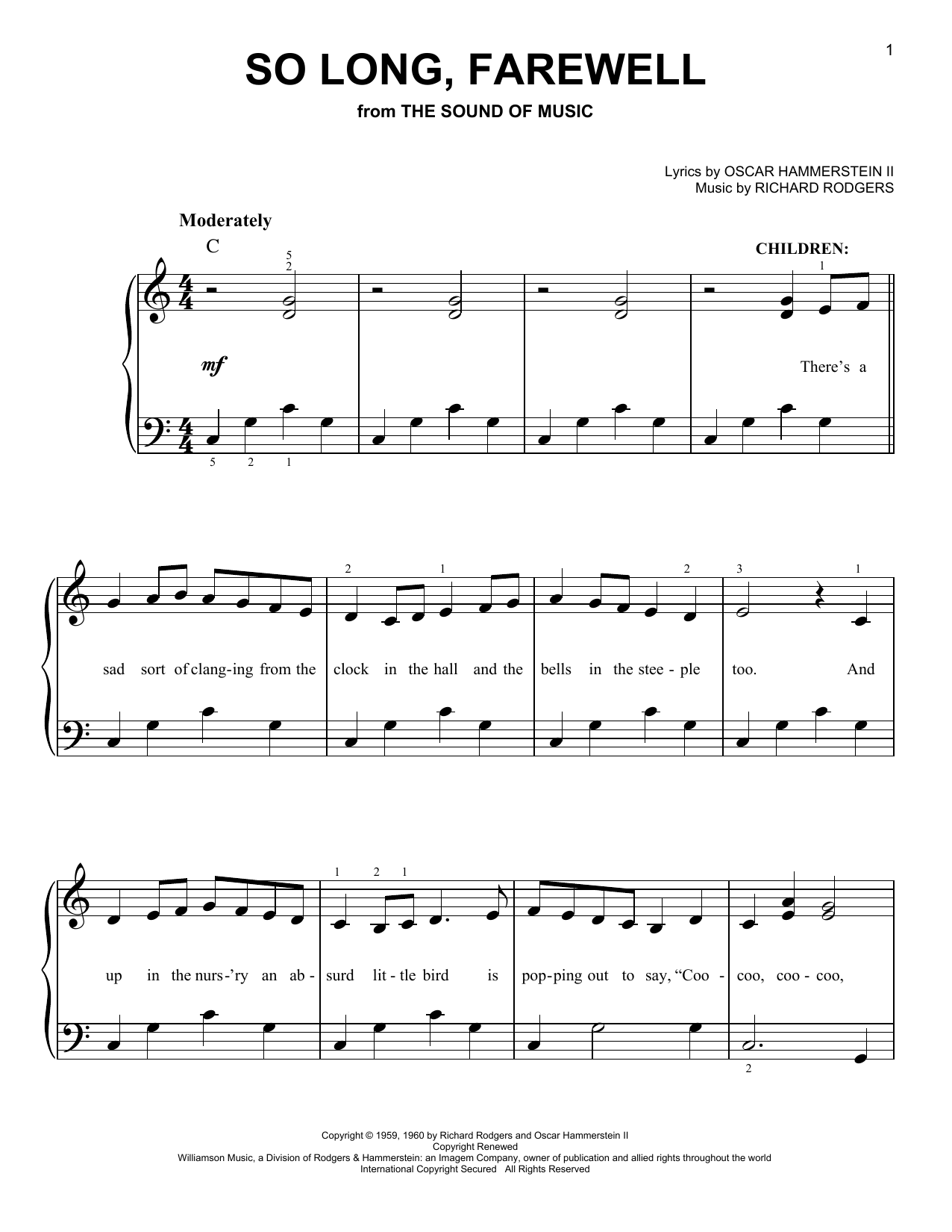 Learn to play Rodgers & Hammerstein So Long, Farewell sheet music for Easy Piano in minutes. Rodgers & Hammerstein So Long, Farewell sheet music notes and chords. Download Printable PDF.