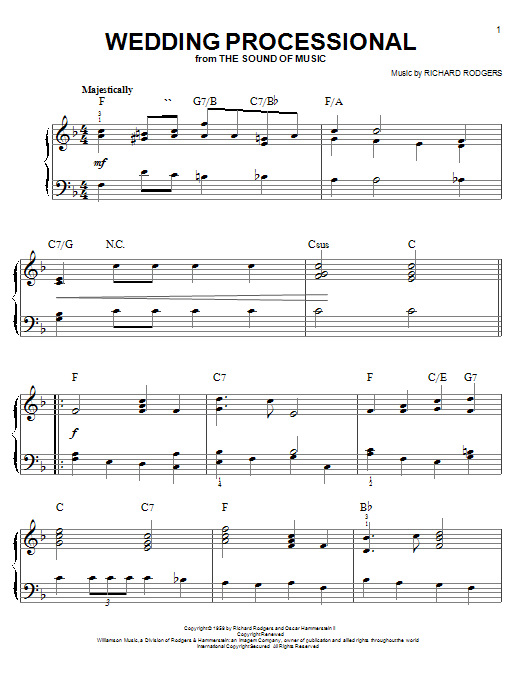 Learn to play Rodgers & Hammerstein Wedding Processional sheet music for Easy Piano in minutes. Rodgers & Hammerstein Wedding Processional sheet music notes and chords. Download Printable PDF.
