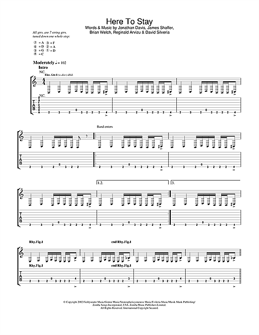 Learn to play Korn Here To Stay sheet music for Guitar Tab in minutes. Korn Here To Stay sheet music notes and chords. Download Printable PDF.