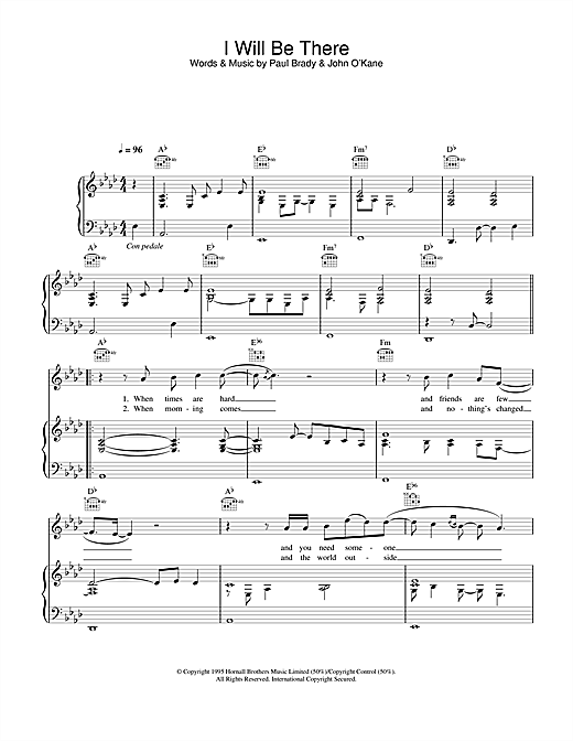 Learn to play Paul Brady I Will Be There sheet music for Piano, Vocal & Guitar in minutes. Paul Brady I Will Be There sheet music notes and chords. Download Printable PDF.