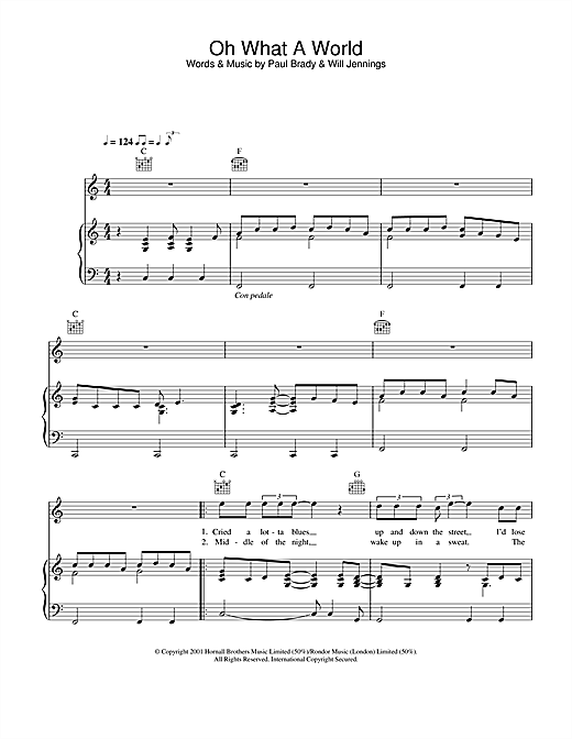 Learn to play Paul Brady Oh What A World sheet music for Piano, Vocal & Guitar in minutes. Paul Brady Oh What A World sheet music notes and chords. Download Printable PDF.