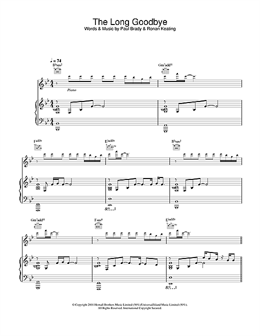 Learn to play Paul Brady The Long Goodbye sheet music for Piano, Vocal & Guitar in minutes. Paul Brady The Long Goodbye sheet music notes and chords. Download Printable PDF.
