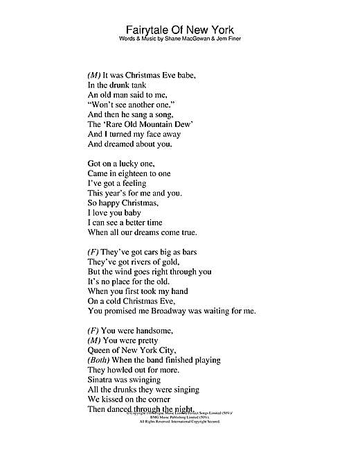 Learn to play The Pogues & Kirsty MacColl Fairytale Of New York sheet music for Lyrics Only in minutes. The Pogues & Kirsty MacColl Fairytale Of New York sheet music notes and chords. Download Printable PDF.