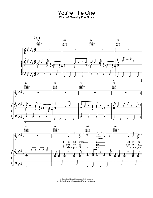 Learn to play Paul Brady You're The One sheet music for Piano, Vocal & Guitar in minutes. Paul Brady You're The One sheet music notes and chords. Download Printable PDF.