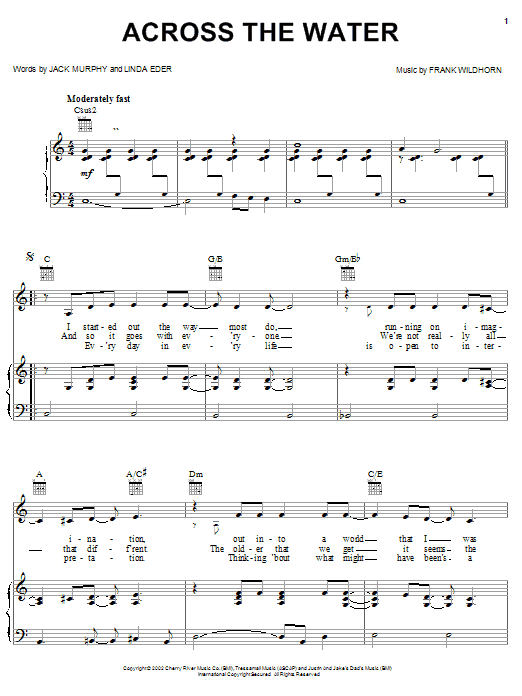 Learn to play Linda Eder Across The Water sheet music for Piano, Vocal & Guitar (Right-Hand Melody) in minutes. Linda Eder Across The Water sheet music notes and chords. Download Printable PDF.