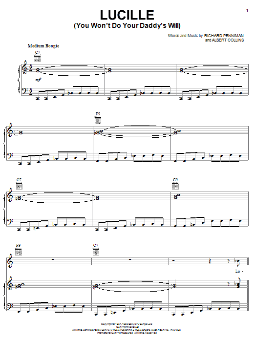 Learn to play Little Richard Lucille (You Won't Do Your Daddy's Will) sheet music for Piano, Vocal & Guitar (Right-Hand Melody) in minutes. Little Richard Lucille (You Won't Do Your Daddy's Will) sheet music notes and chords. Download Printable PDF.