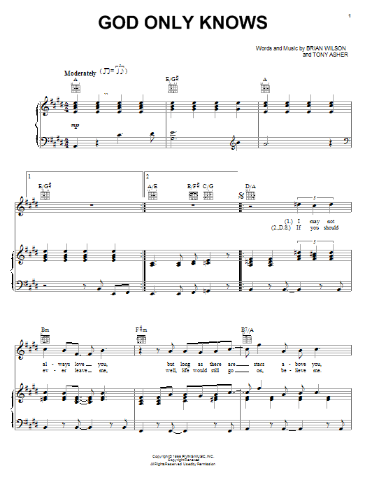 Learn to play The Beach Boys God Only Knows sheet music for Piano, Vocal & Guitar (Right-Hand Melody) in minutes. The Beach Boys God Only Knows sheet music notes and chords. Download Printable PDF.