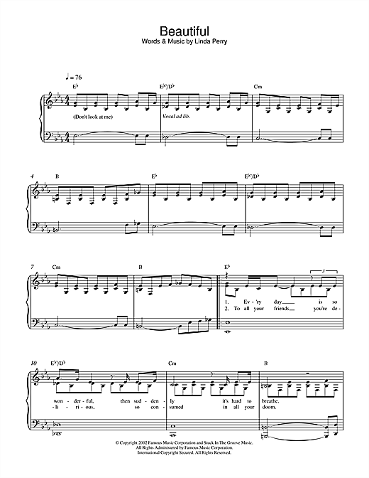 Learn to play Christina Aguilera Beautiful sheet music for Easy Piano in minutes. Christina Aguilera Beautiful sheet music notes and chords. Download Printable PDF.