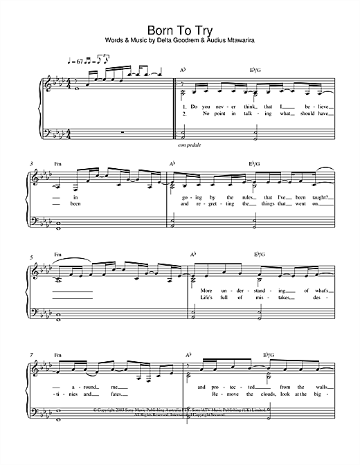 Learn to play Delta Goodrem Born To Try sheet music for Easy Piano in minutes. Delta Goodrem Born To Try sheet music notes and chords. Download Printable PDF.