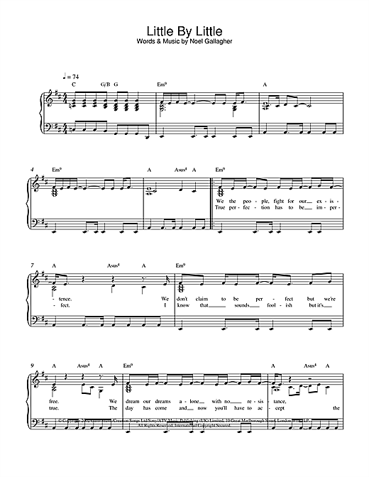 Learn to play Oasis Little By Little sheet music for Piano, Vocal & Guitar (Right-Hand Melody) in minutes. Oasis Little By Little sheet music notes and chords. Download Printable PDF.