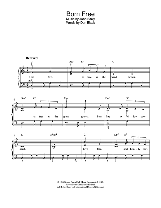 Learn to play Roger Williams Born Free sheet music for Easy Piano in minutes. Roger Williams Born Free sheet music notes and chords. Download Printable PDF.
