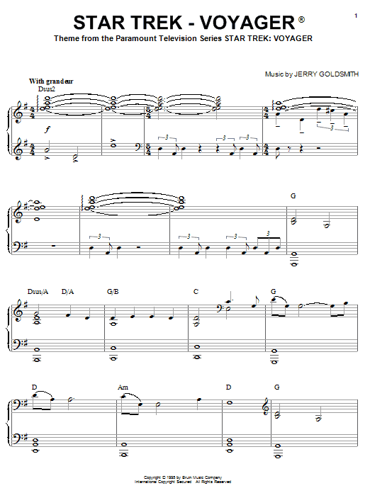 Learn to play Jerry Goldsmith Star Trek - Voyager(R) sheet music for Piano in minutes. Jerry Goldsmith Star Trek - Voyager(R) sheet music notes and chords. Download Printable PDF.