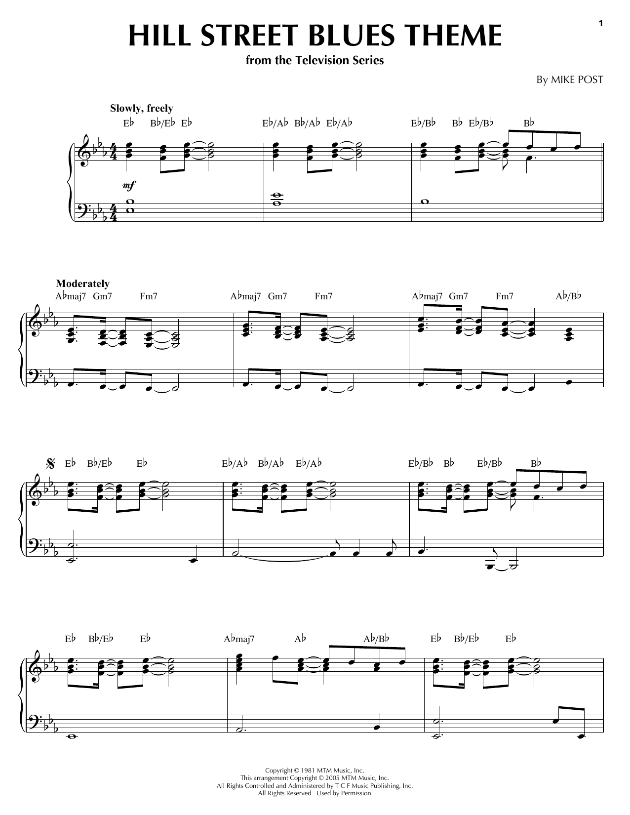 Learn to play Mike Post Hill Street Blues Theme sheet music for Piano in minutes. Mike Post Hill Street Blues Theme sheet music notes and chords. Download Printable PDF.