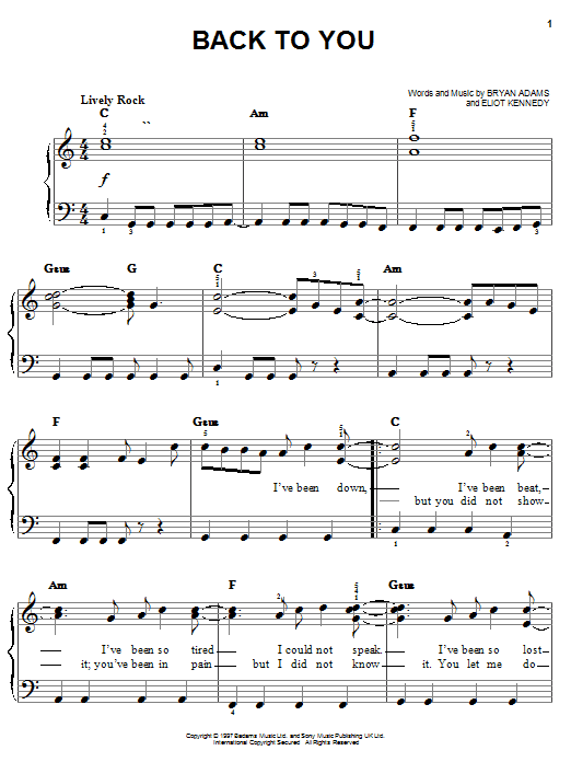Learn to play Bryan Adams Back To You sheet music for Easy Piano in minutes. Bryan Adams Back To You sheet music notes and chords. Download Printable PDF.