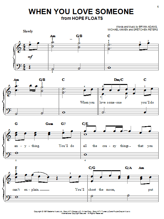 Learn to play Bryan Adams When You Love Someone sheet music for Easy Piano in minutes. Bryan Adams When You Love Someone sheet music notes and chords. Download Printable PDF.