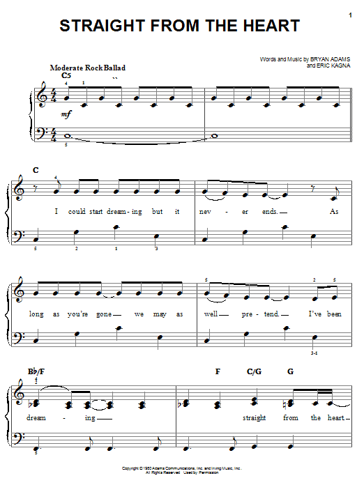 Learn to play Bryan Adams Straight From The Heart sheet music for Easy Piano in minutes. Bryan Adams Straight From The Heart sheet music notes and chords. Download Printable PDF.
