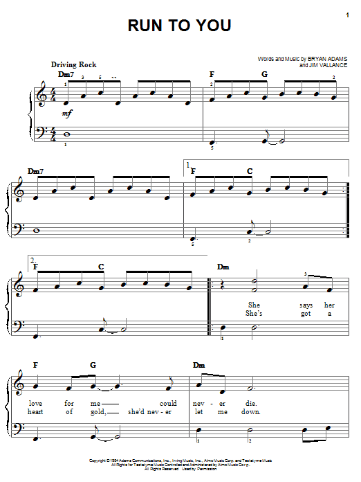 Learn to play Bryan Adams Run To You sheet music for Easy Piano in minutes. Bryan Adams Run To You sheet music notes and chords. Download Printable PDF.