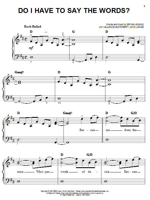 Learn to play Bryan Adams Do I Have To Say The Words? sheet music for Easy Piano in minutes. Bryan Adams Do I Have To Say The Words? sheet music notes and chords. Download Printable PDF.