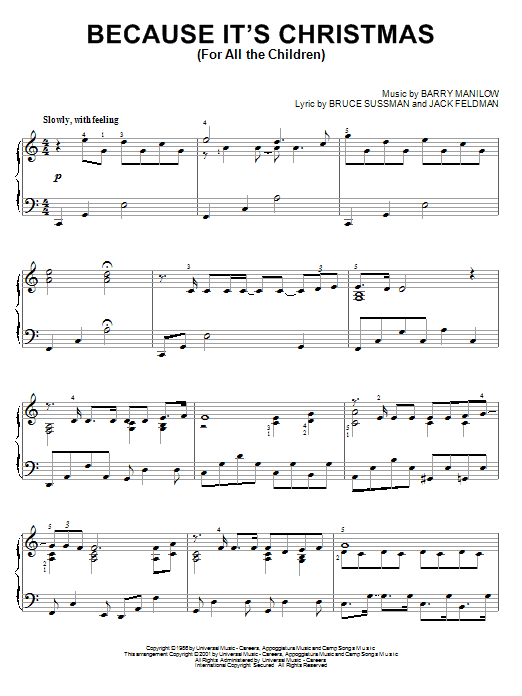 Learn to play Barry Manilow Because It's Christmas (For All The Children) sheet music for Piano in minutes. Barry Manilow Because It's Christmas (For All The Children) sheet music notes and chords. Download Printable PDF.