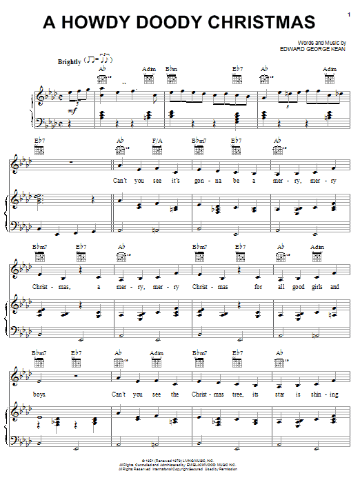 Learn to play Edward George Kean A Howdy Doody Christmas (from The Howdy Doody Show) sheet music for Piano, Vocal & Guitar (Right-Hand Melody) in minutes. Edward George Kean A Howdy Doody Christmas (from The Howdy Doody Show) sheet music notes and chords. Download Printable PDF.