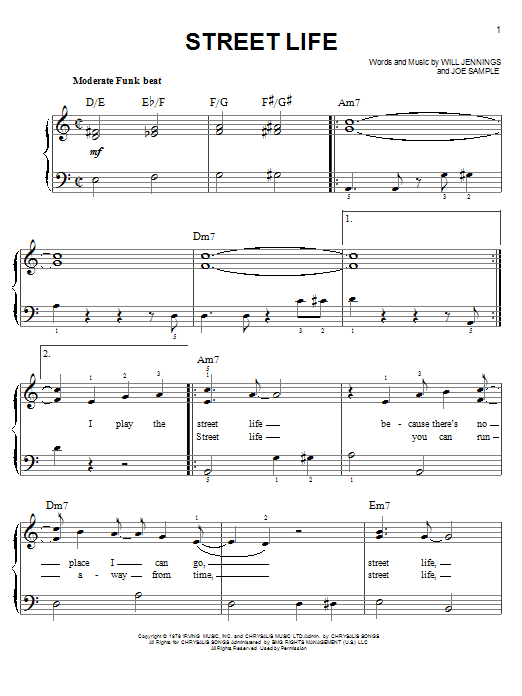 Learn to play The Crusaders Street Life sheet music for Easy Piano in minutes. The Crusaders Street Life sheet music notes and chords. Download Printable PDF.