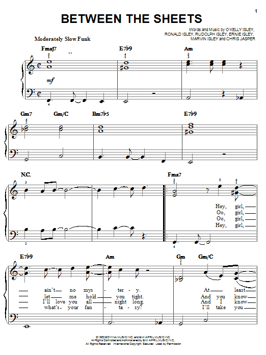Learn to play O'Kelly Isley Jr. Between The Sheets sheet music for Easy Piano in minutes. O'Kelly Isley Jr. Between The Sheets sheet music notes and chords. Download Printable PDF.