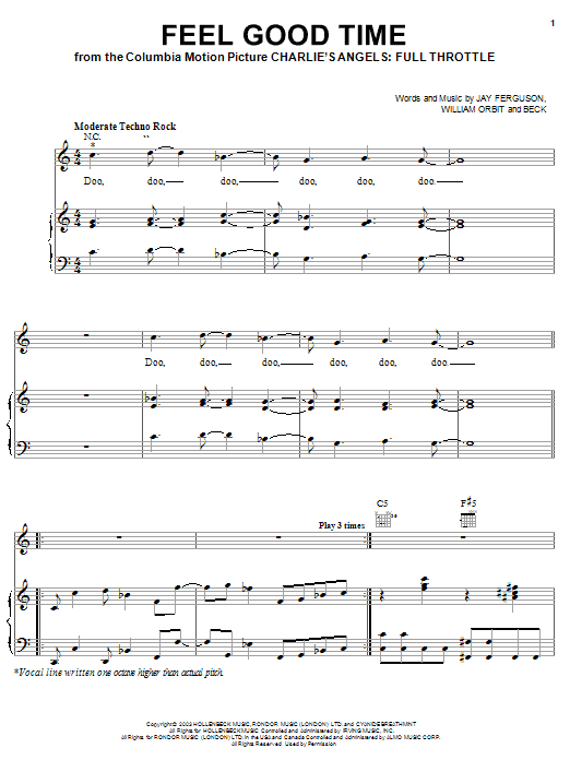 Learn to play Pink Feel Good Time (feat. William Orbit) sheet music for Piano, Vocal & Guitar (Right-Hand Melody) in minutes. Pink Feel Good Time (feat. William Orbit) sheet music notes and chords. Download Printable PDF.