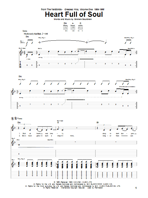 Learn to play The Yardbirds Heart Full Of Soul sheet music for Guitar Tab in minutes. The Yardbirds Heart Full Of Soul sheet music notes and chords. Download Printable PDF.