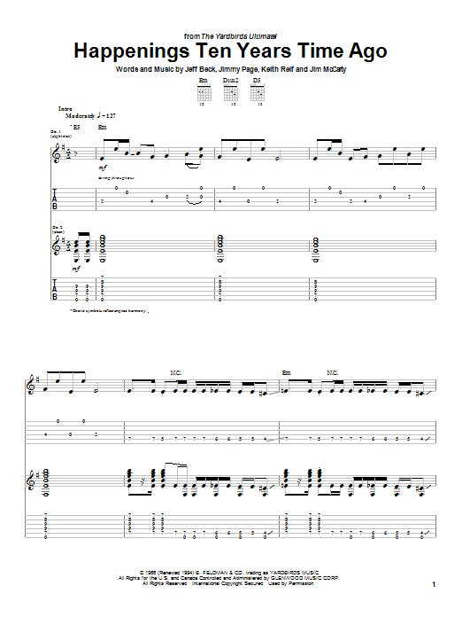 Learn to play The Yardbirds Happenings Ten Years Time Ago sheet music for Guitar Tab in minutes. The Yardbirds Happenings Ten Years Time Ago sheet music notes and chords. Download Printable PDF.