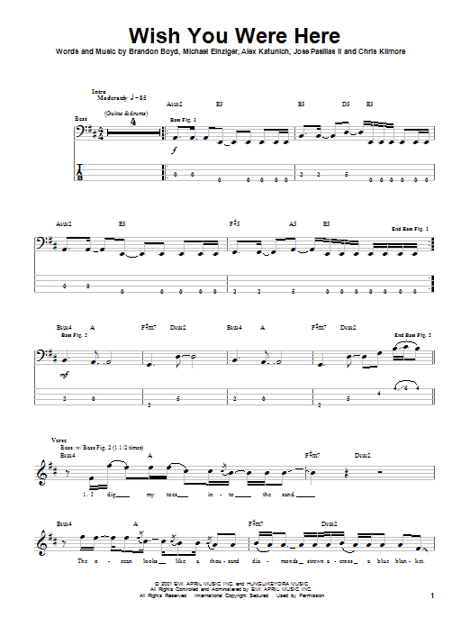 Learn to play Incubus Wish You Were Here sheet music for Bass Guitar Tab in minutes. Incubus Wish You Were Here sheet music notes and chords. Download Printable PDF.