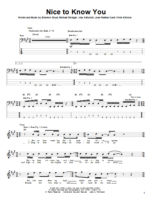 Learn to play Incubus Nice To Know You sheet music for Bass Guitar Tab in minutes. Incubus Nice To Know You sheet music notes and chords. Download Printable PDF.