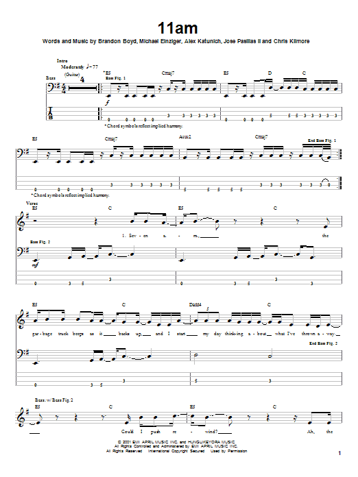 Learn to play Incubus 11am sheet music for Bass Guitar Tab in minutes. Incubus 11am sheet music notes and chords. Download Printable PDF.