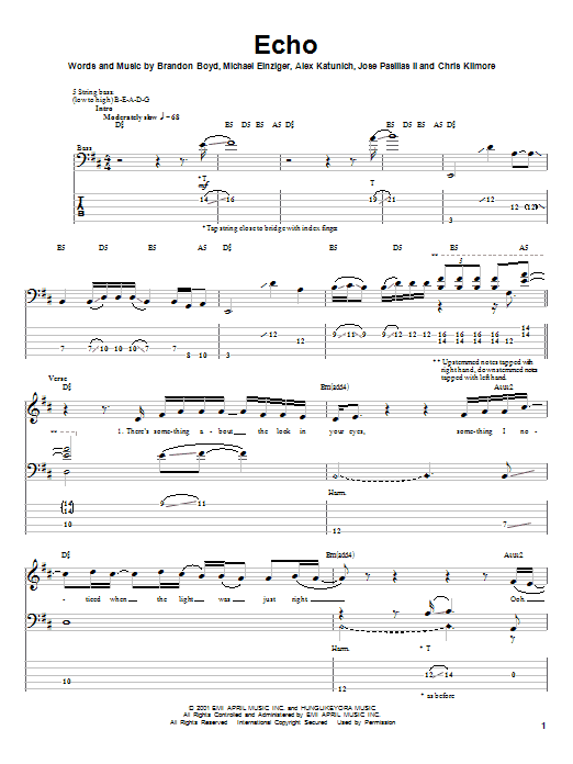 Learn to play Incubus Echo sheet music for Bass Guitar Tab in minutes. Incubus Echo sheet music notes and chords. Download Printable PDF.