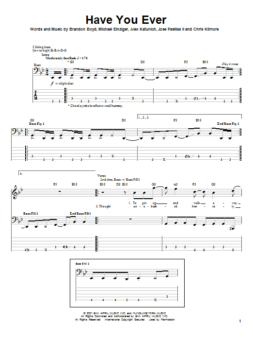 Learn to play Incubus Have You Ever sheet music for Bass Guitar Tab in minutes. Incubus Have You Ever sheet music notes and chords. Download Printable PDF.