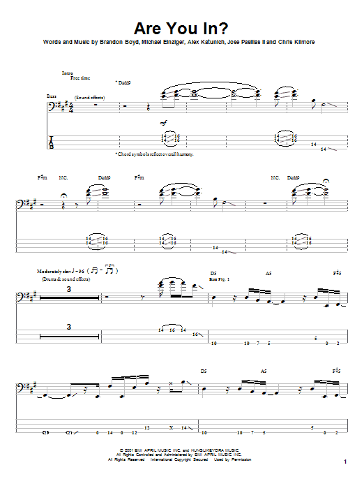 Learn to play Incubus Are You In? sheet music for Bass Guitar Tab in minutes. Incubus Are You In? sheet music notes and chords. Download Printable PDF.