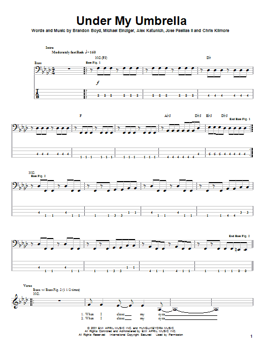 Learn to play Incubus Under My Umbrella sheet music for Bass Guitar Tab in minutes. Incubus Under My Umbrella sheet music notes and chords. Download Printable PDF.