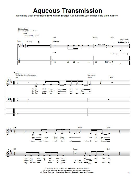Learn to play Incubus Aqueous Transmission sheet music for Bass Guitar Tab in minutes. Incubus Aqueous Transmission sheet music notes and chords. Download Printable PDF.