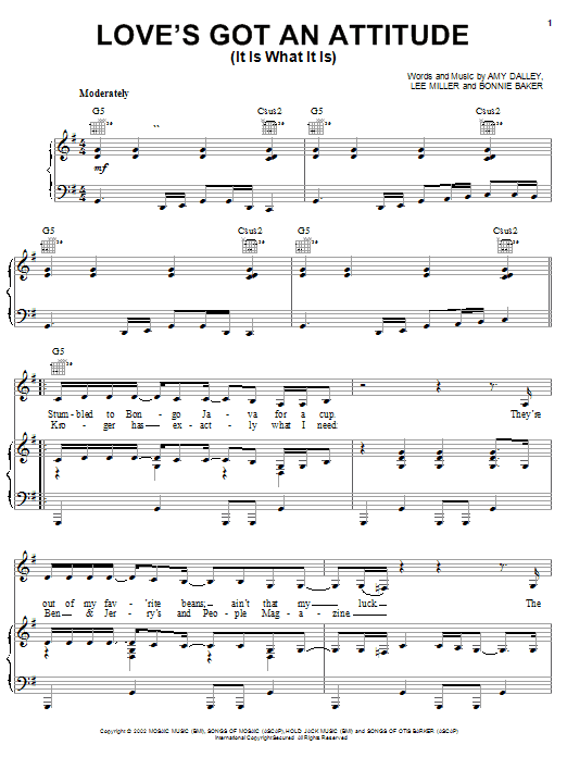 Learn to play Amy Dalley Love's Got An Attitude (It Is What It Is) sheet music for Piano, Vocal & Guitar (Right-Hand Melody) in minutes. Amy Dalley Love's Got An Attitude (It Is What It Is) sheet music notes and chords. Download Printable PDF.