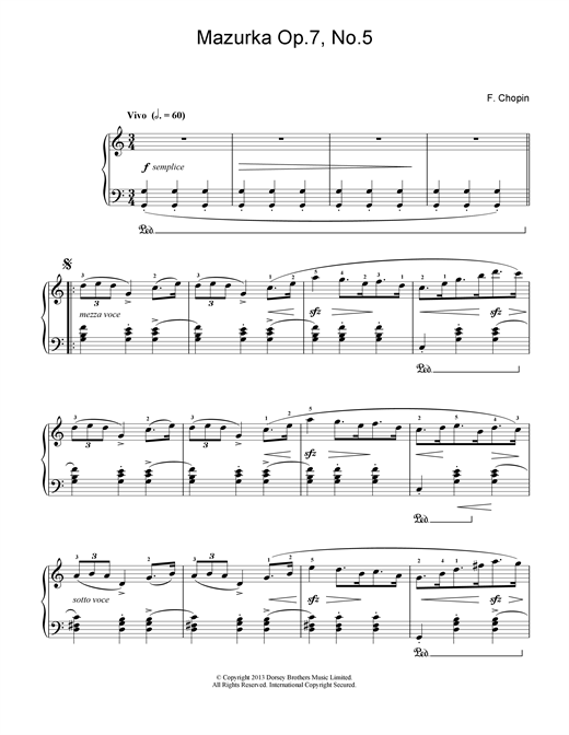 Learn to play Frederic Chopin Mazurka in C Major, Op. 7, No. 5 sheet music for Piano in minutes. Frederic Chopin Mazurka in C Major, Op. 7, No. 5 sheet music notes and chords. Download Printable PDF.