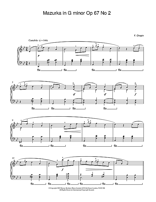 Learn to play Frederic Chopin Mazurka in G minor Op.67, No.2 sheet music for Piano in minutes. Frederic Chopin Mazurka in G minor Op.67, No.2 sheet music notes and chords. Download Printable PDF.